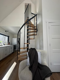 Beautiful, yet scary and dangerous stairs that lead only to a single room, much warmer than the rest of the house