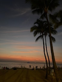 Sunset on beach boulevard near hotel