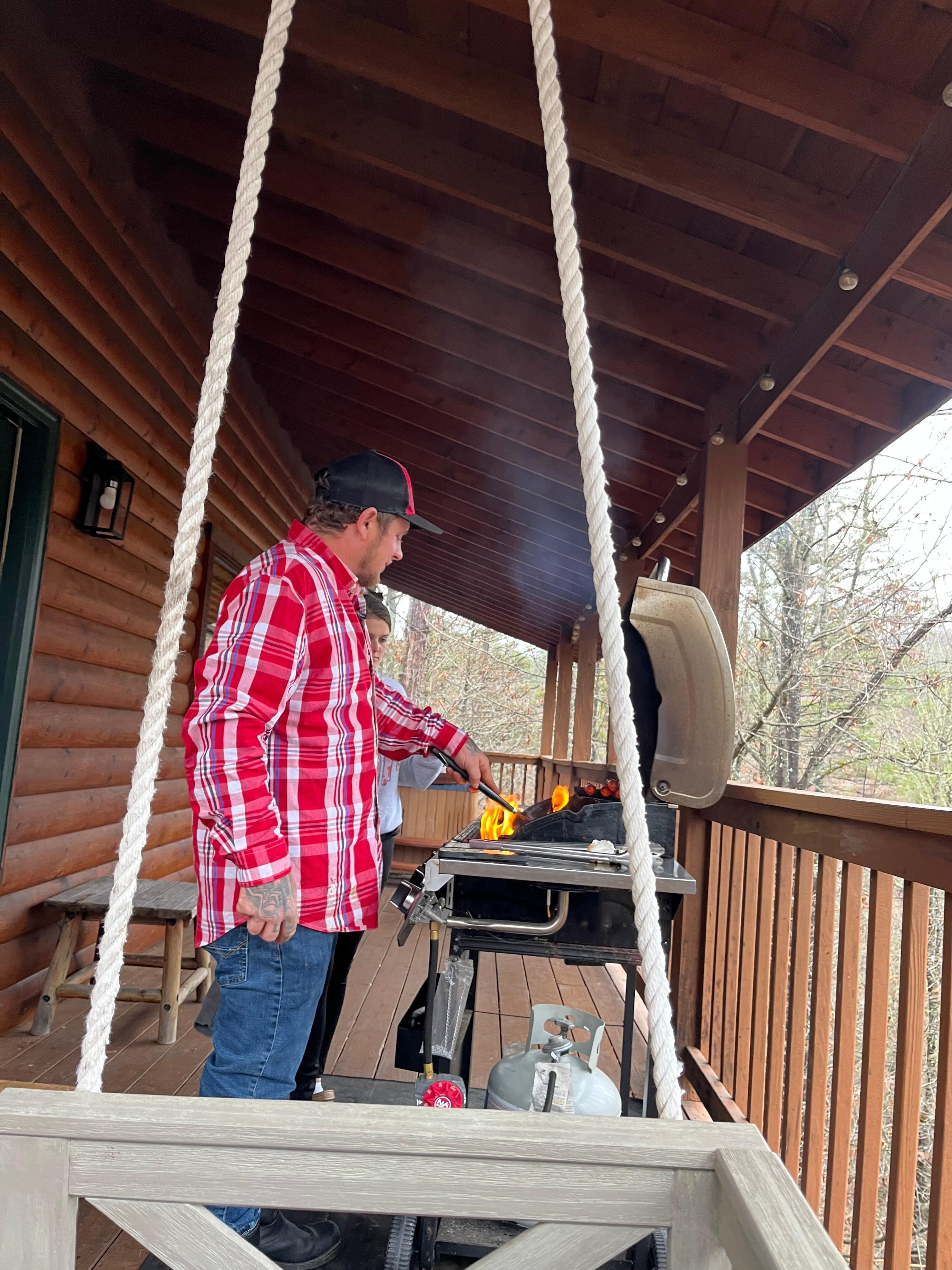 Grilling dinner on back porch