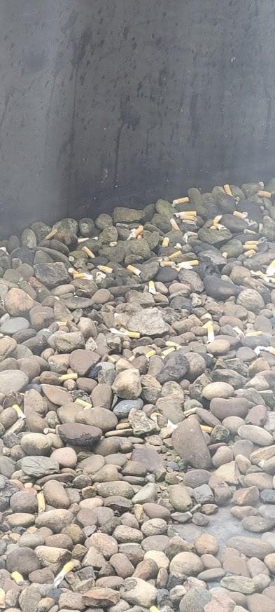 Unfortunate view of cigarette butts out the window.