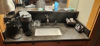 One sink for washing, coffee and tea, brushing teeth....