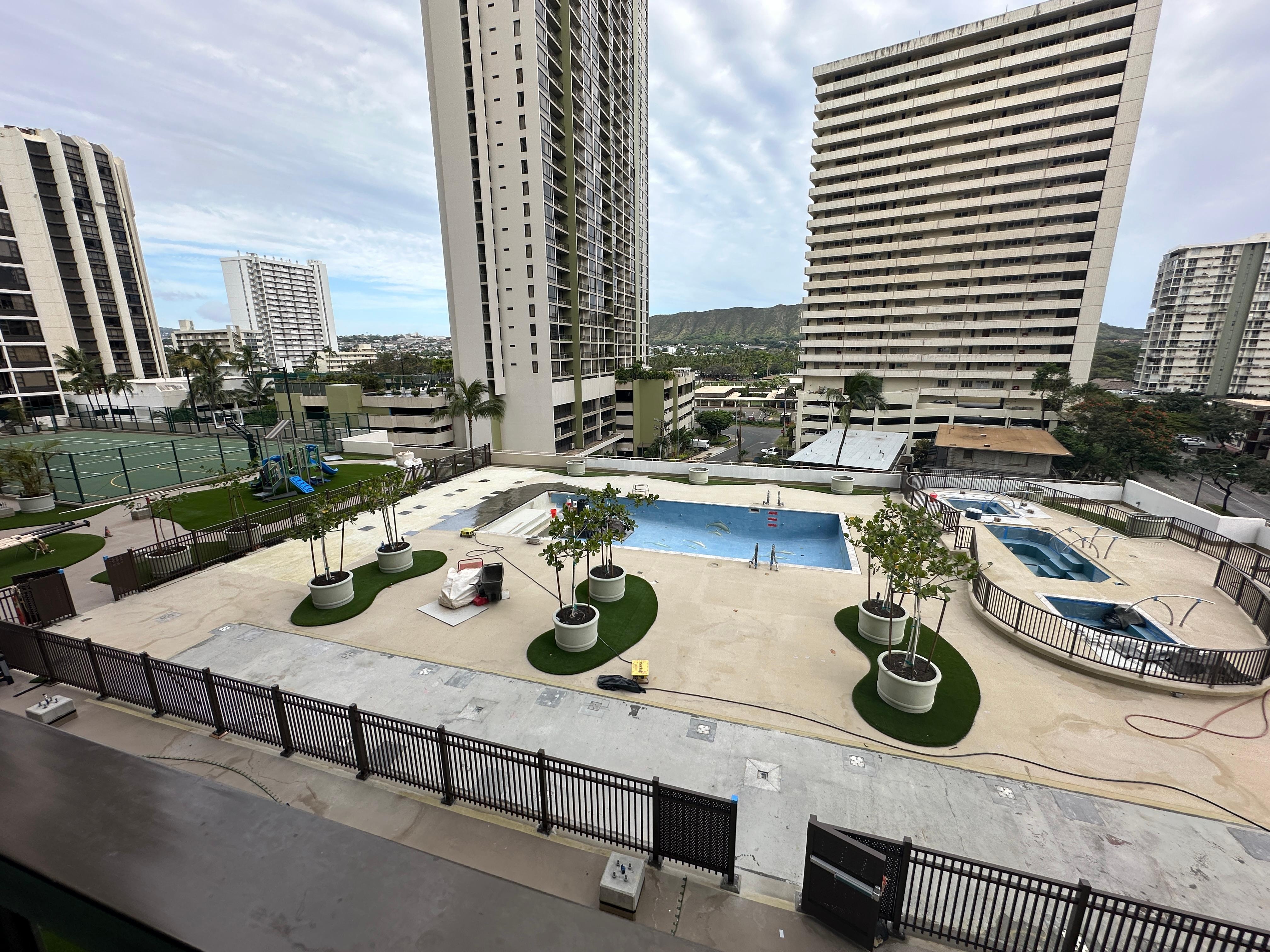 View of pool deck from our balcony - currently remodeling. 