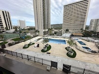 View of pool deck from our balcony - currently remodeling.