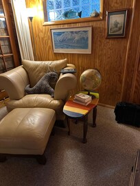 Perfect spot to curl up with my book or watch a little something.