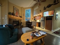 The kitchen and living area