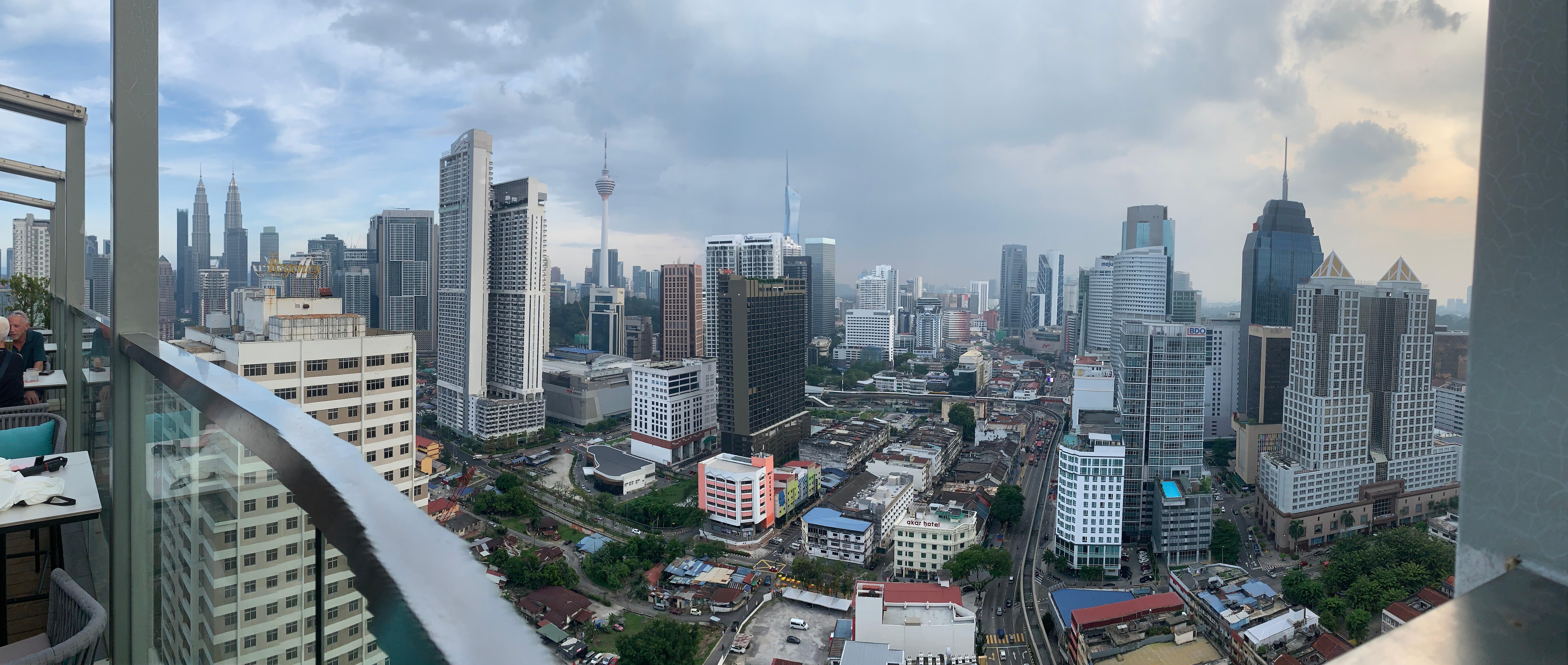 Roof top pool and bar view of the city 