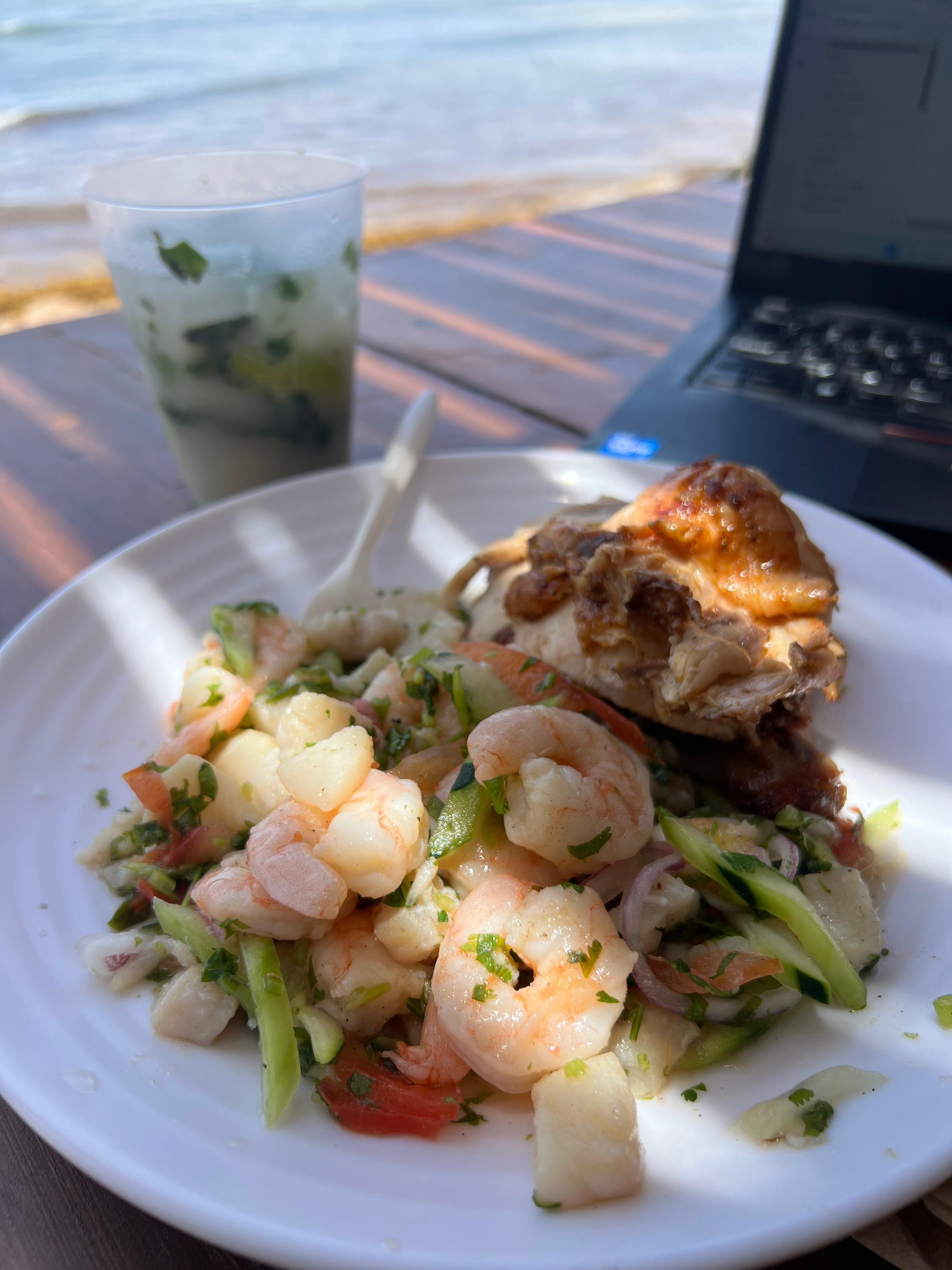 Beach bar has the best coconut mojitos and yummy food