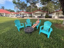 In front of the cabanas