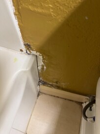 Wall is messed up by the tub.