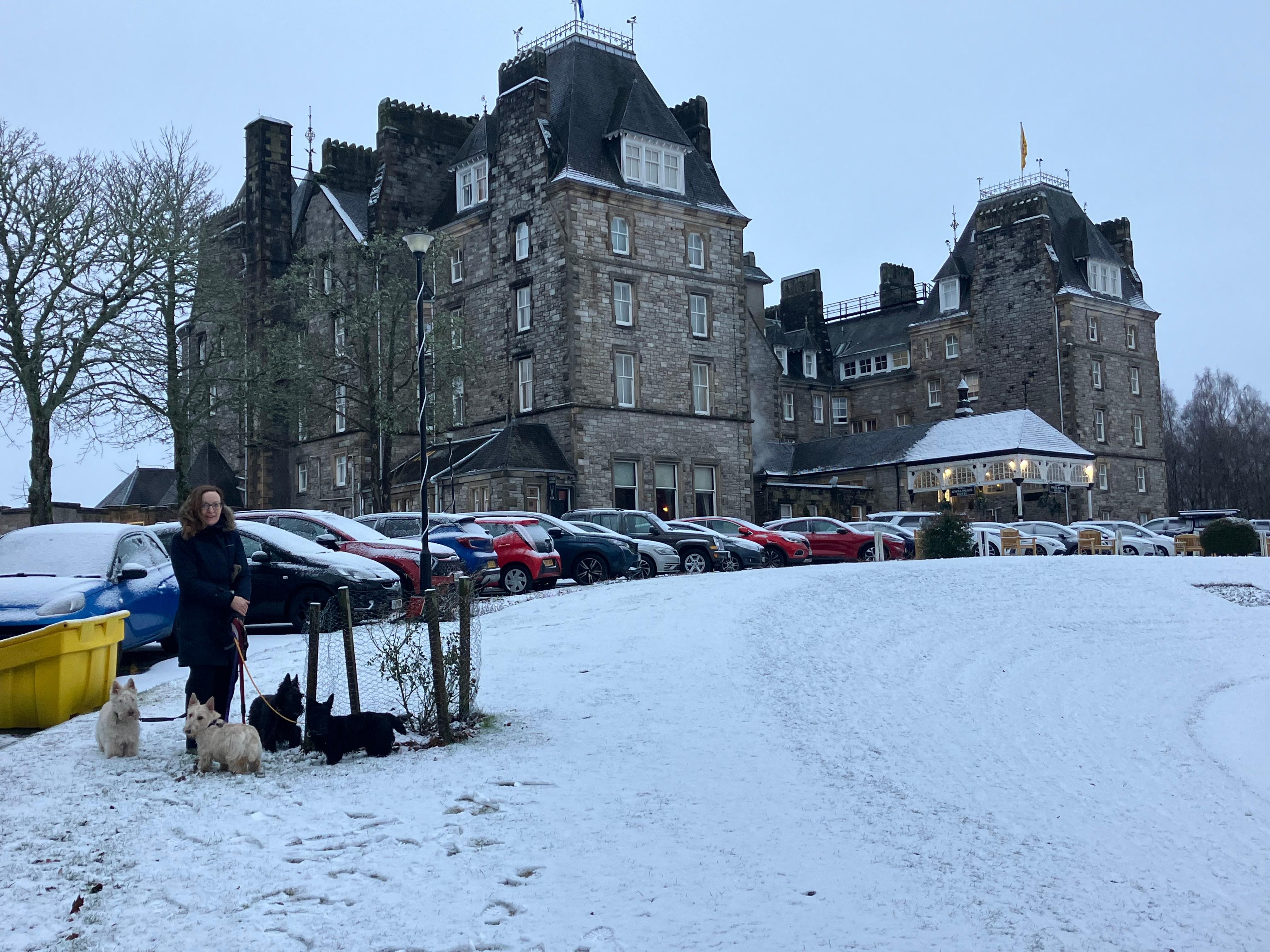 Athol Palace Hotel after snow overnight 