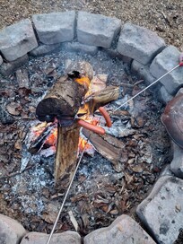 Roasting hotdogs on Saturday night after a fun shopping day in town.