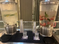 Complimentary Cucumber and Strawberry water in the lobby.