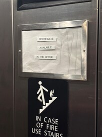 Certificate should always be in the elevator