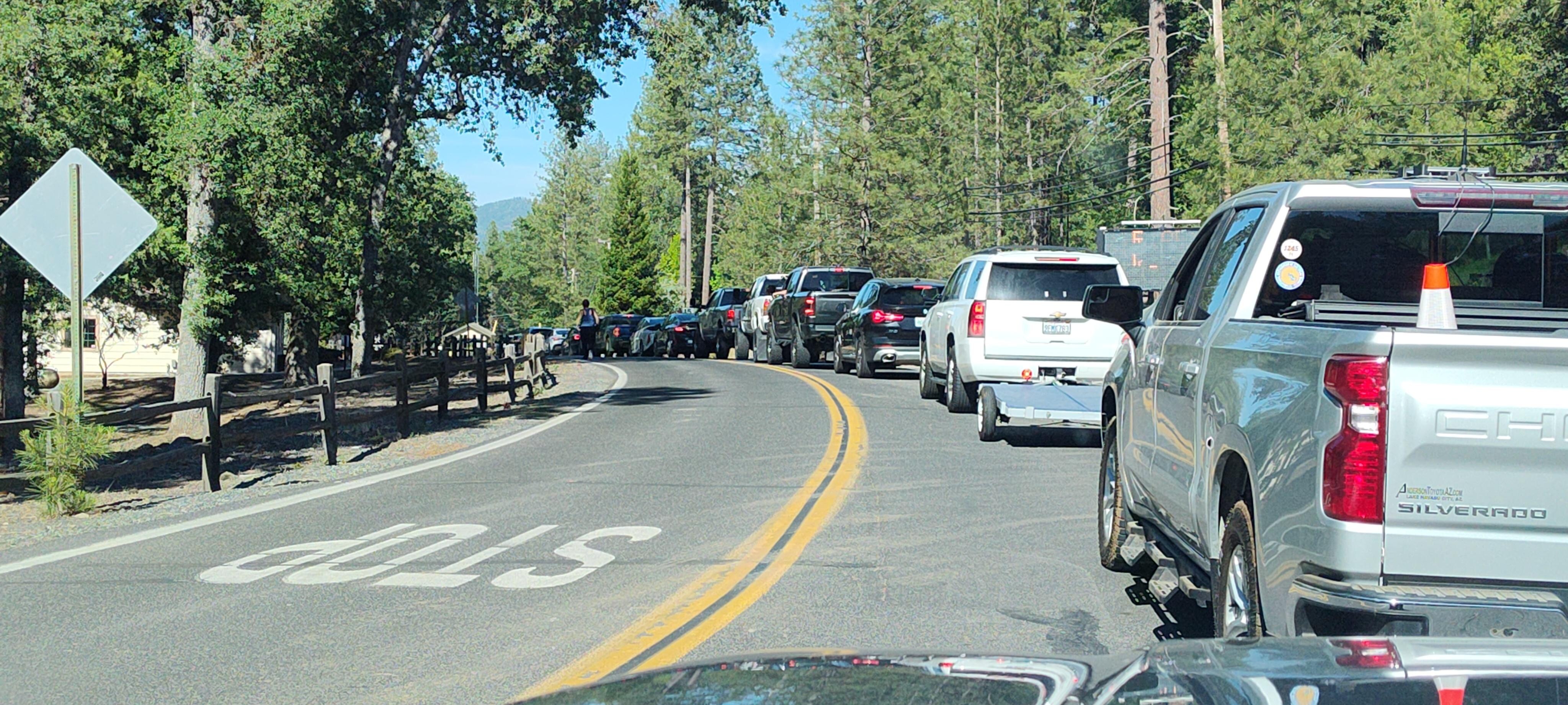 traffic at main gate backed up out of the neighborhood onto main road