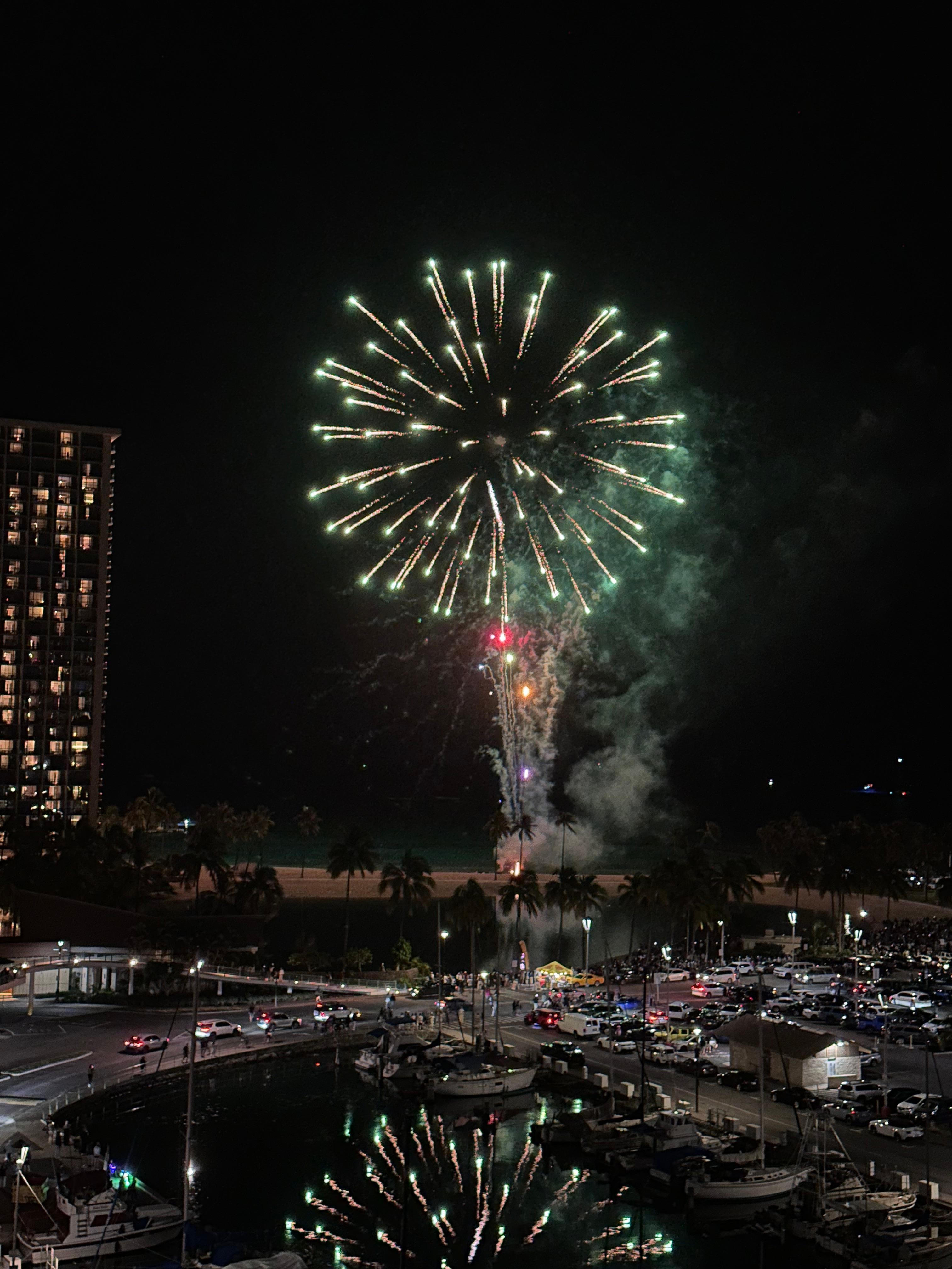 Fireworks from the deck on Friday nights at 745. Courtesy of the Hilton