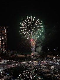 Fireworks from the deck on Friday nights at 745. Courtesy of the Hilton