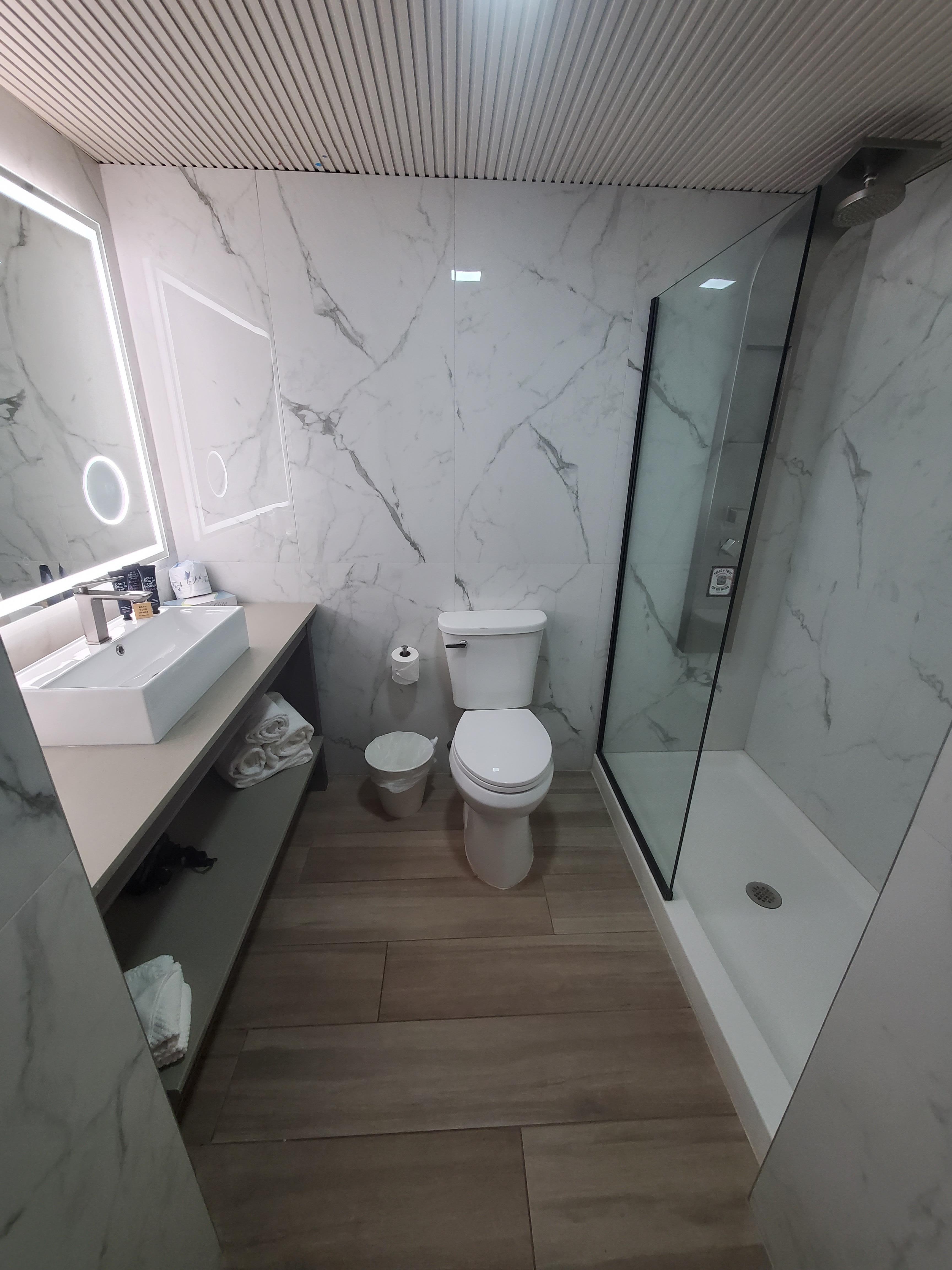 Bathroom set-up could be better.