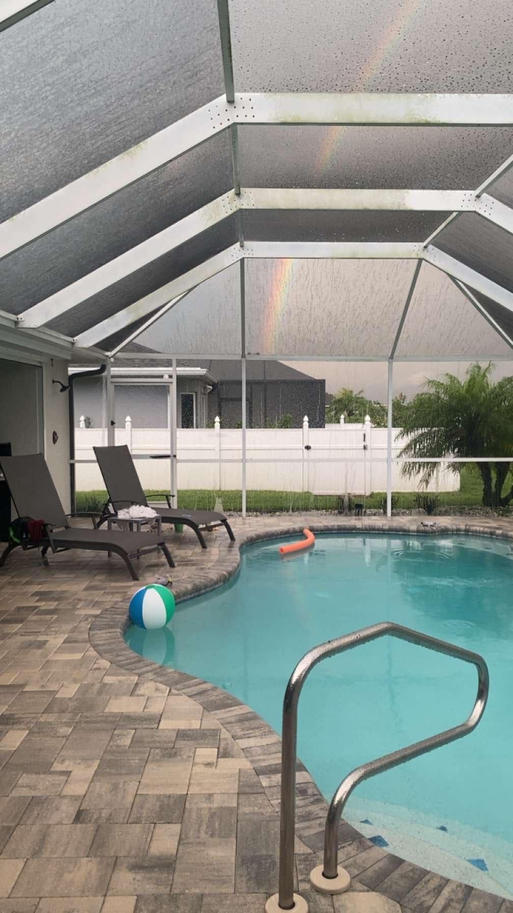 Rainbow spotted after an evening storm from the pool area