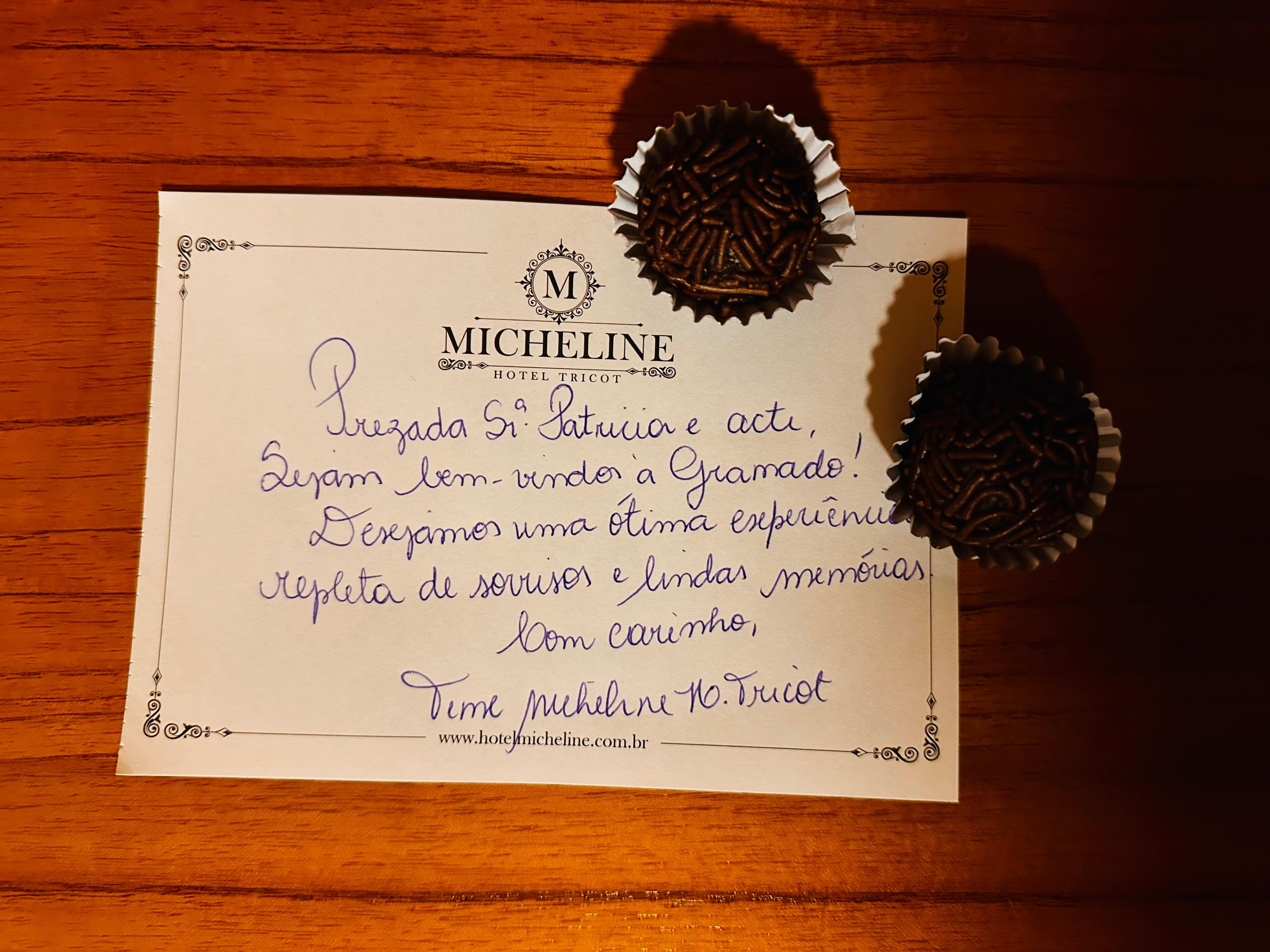 Bilhete com brigadeiro de boas vindas