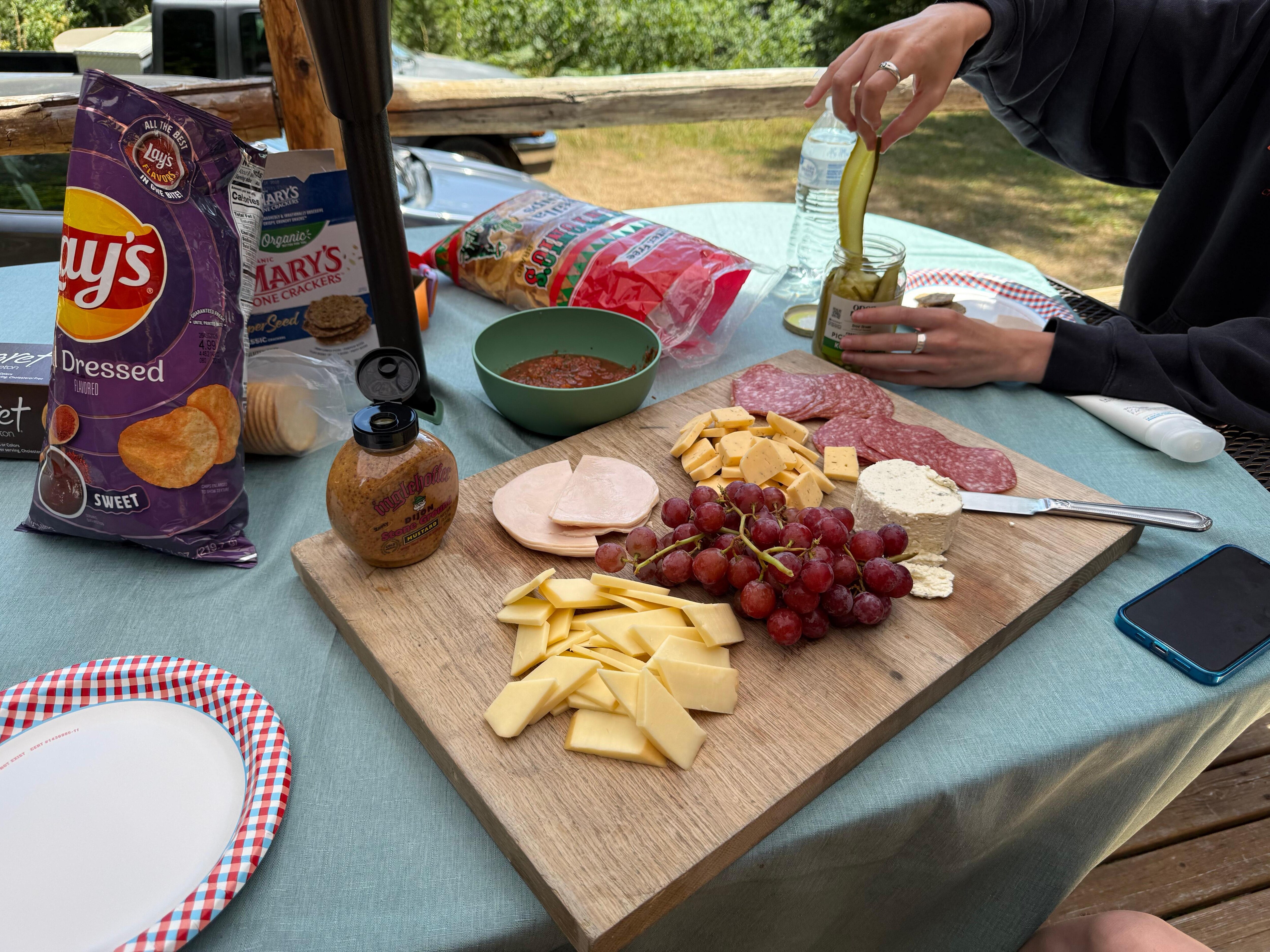 A snack spread on the patio