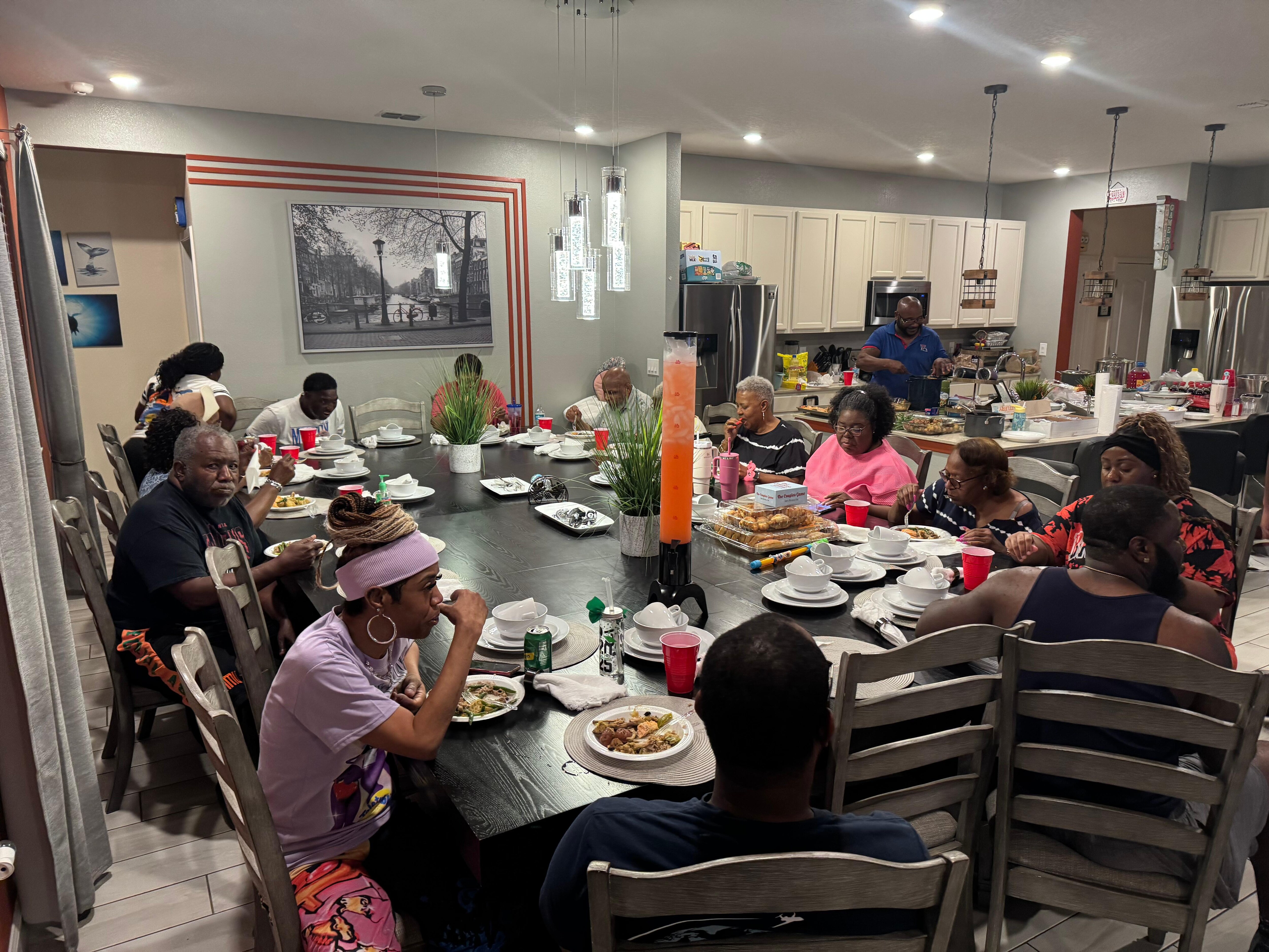 eating around the table. 