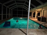 Kids using the heated pool (definitely needed due to a cold weather snap).