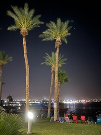Evening view from patio of beach level room