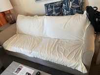 We put bedsheets on top to feel comfortable as couches looked dirty