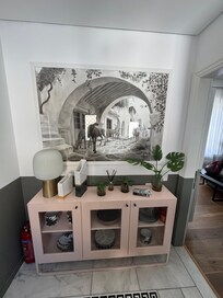 Main entrance with art