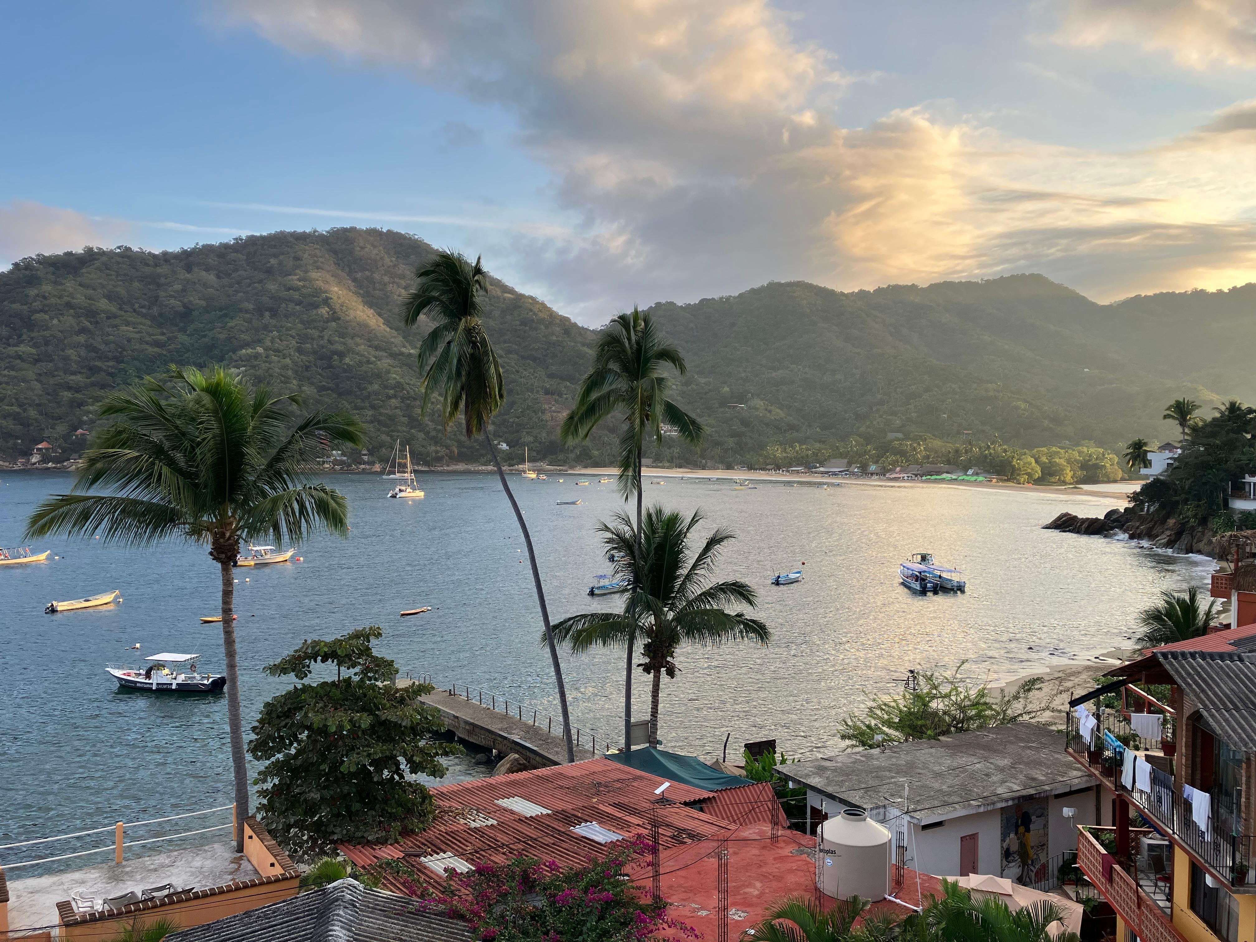 Morning view of the main beach and harbor
