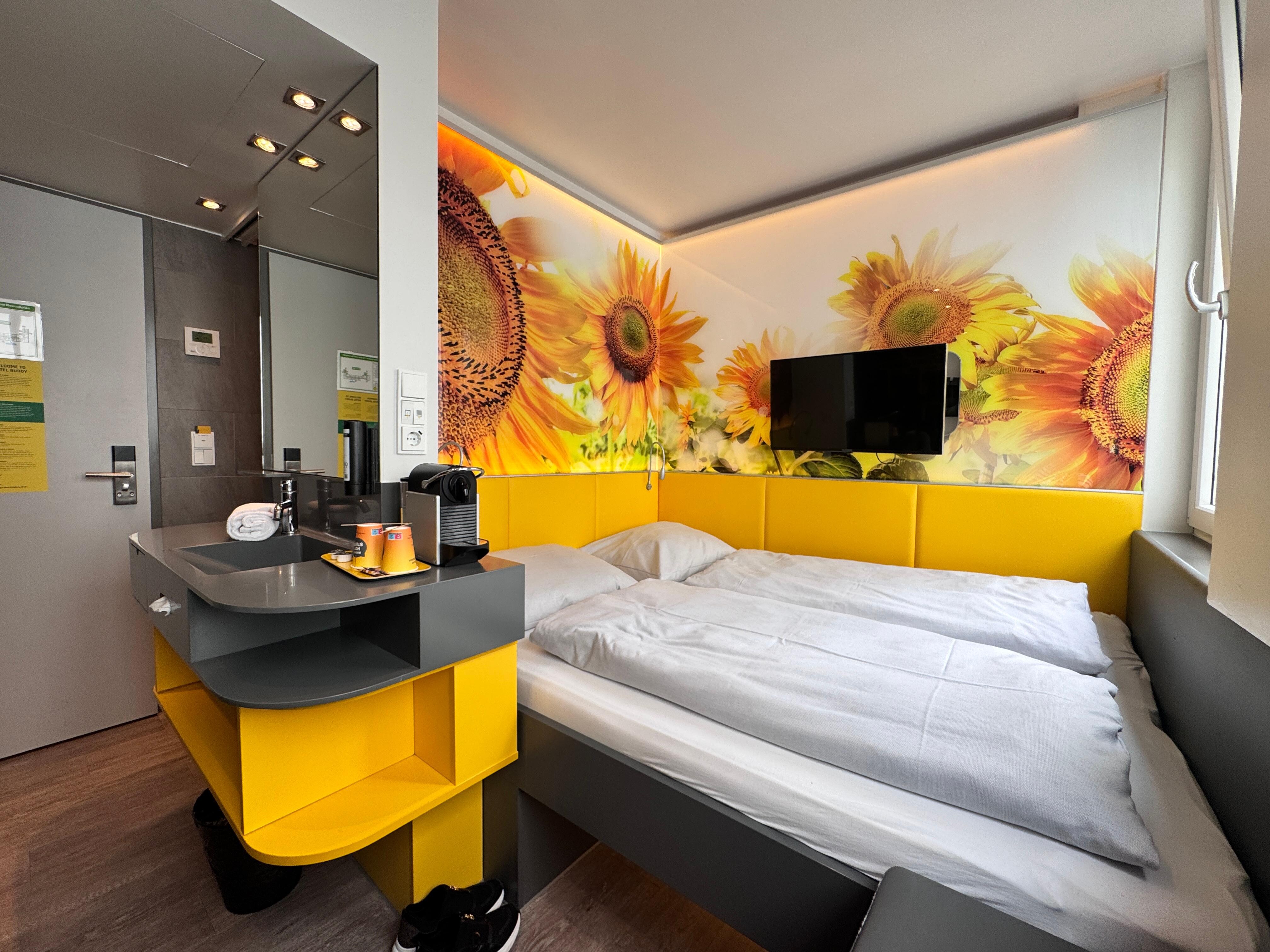 Small but well equipped room and a happy space 