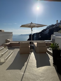 Our own private patio with a magnificent caldera view.