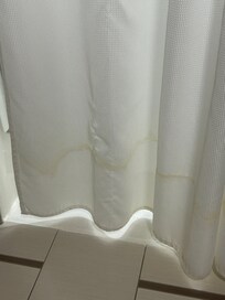 Stained shower curtain.