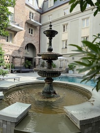 Water fountain and pool.