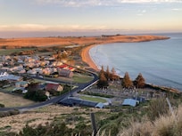 Halfway up circular head looking back on the township of Stanley before sunrise