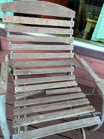 One of the broken patio chairs