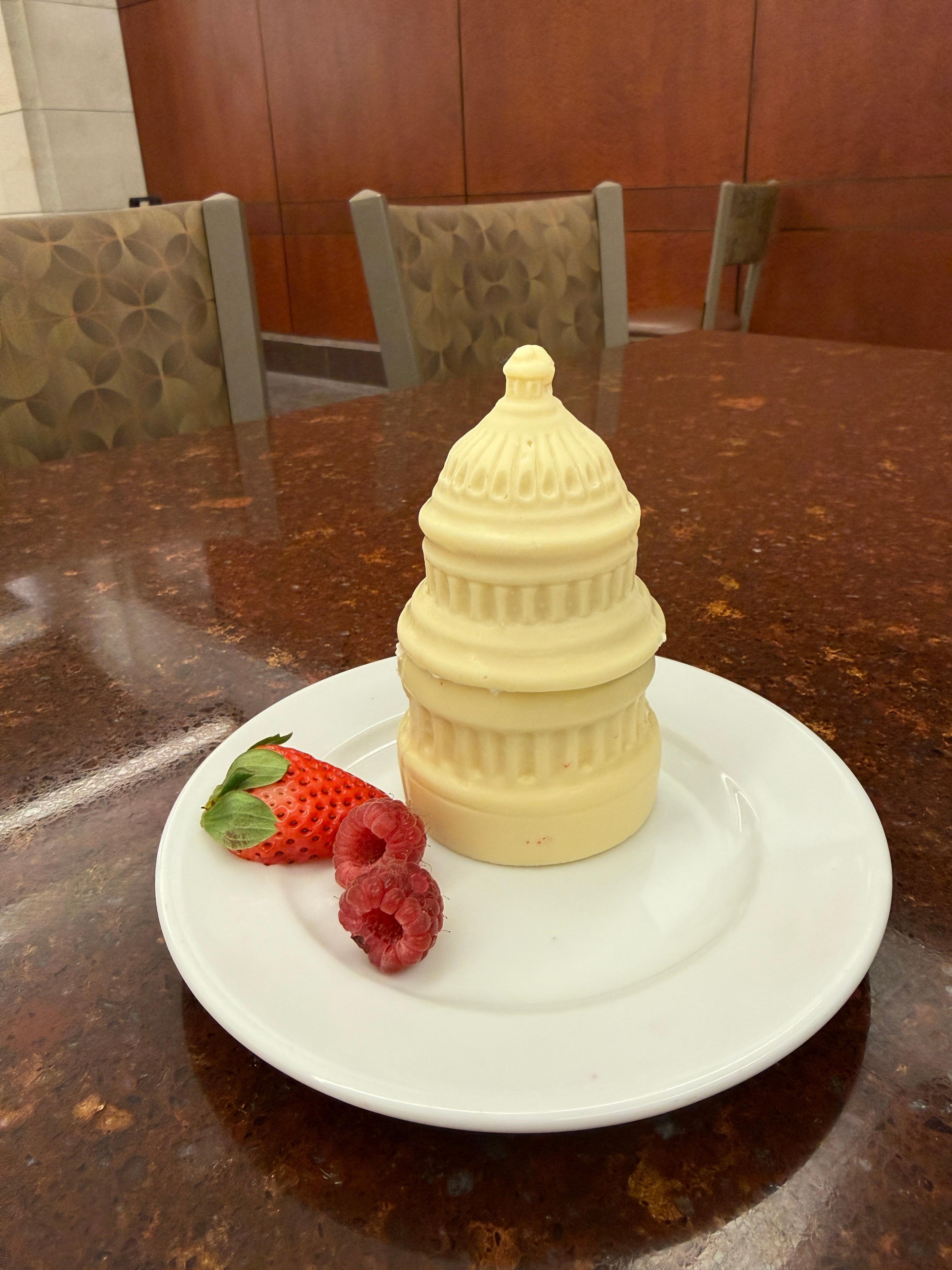 White chocolate replica of the capital dome after a delicious lunch at the actual Capital cafeteria. 