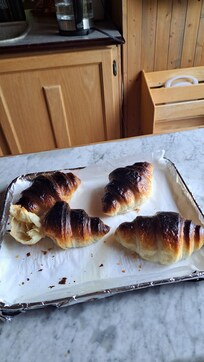 Croissants brûlés rapidement après le démarrage du four grille-pain, même si la température était bien réglée.