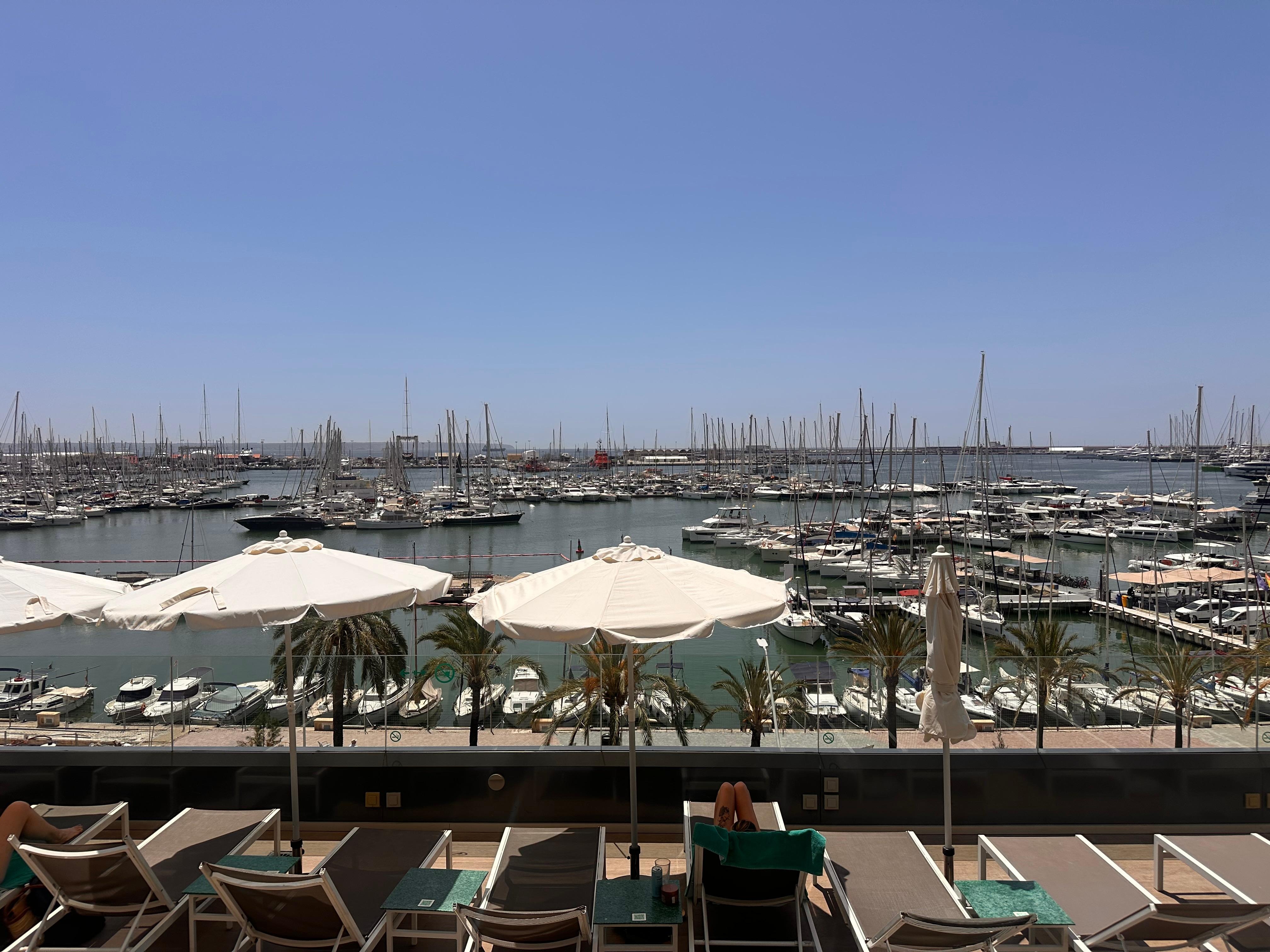 View from pool area. 
Busy road outside. Loud but quite if you have balcony door closed