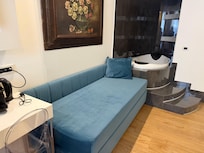 Desk, sofa/loveseat and hot tub