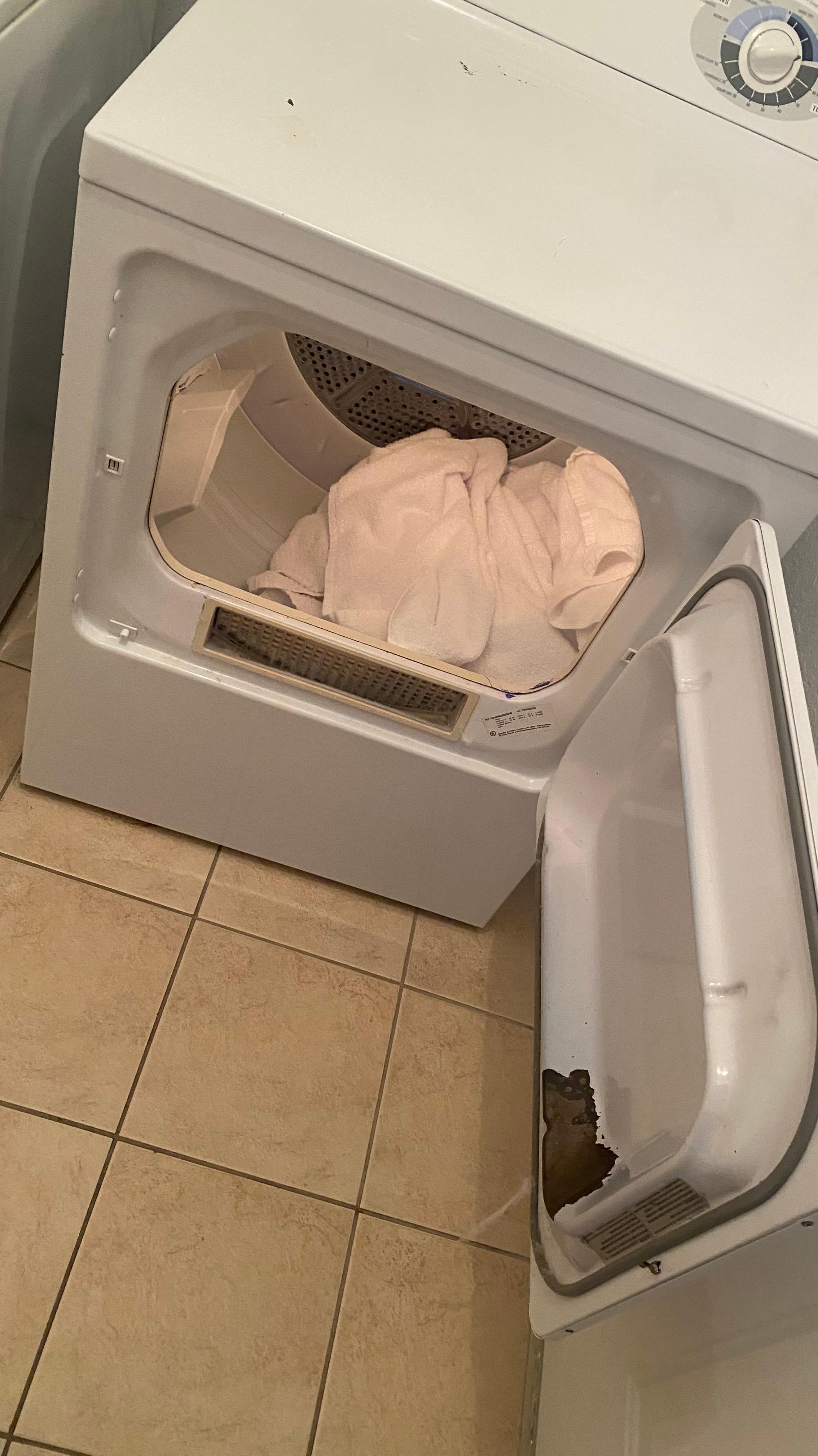 Towels found in dryer not laid out for guests to use.