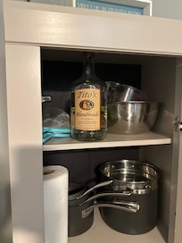 Random bottle of vodka in a kitchen cabinet