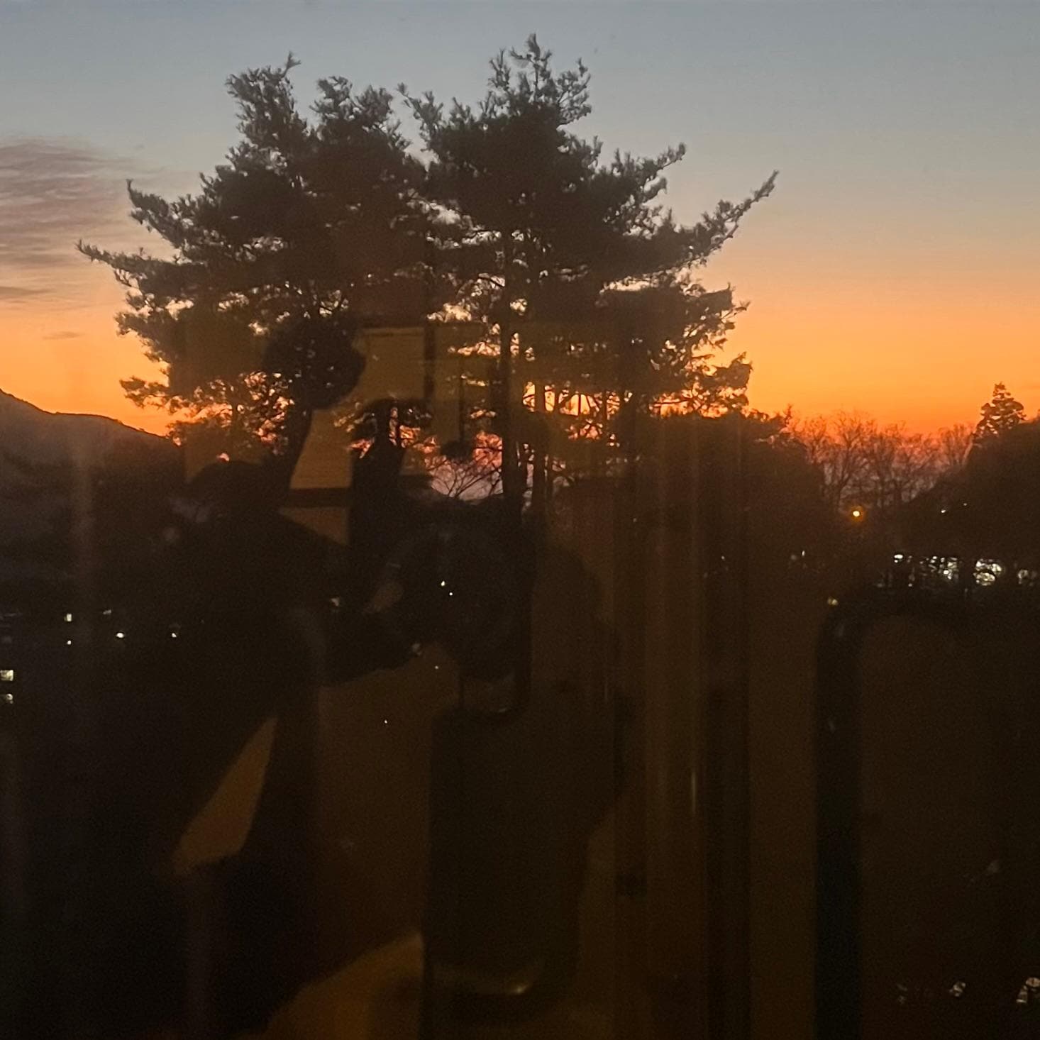 Sunrise view from our en suite onsen. 