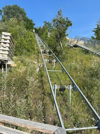 View looking up of the tram from the beach area.