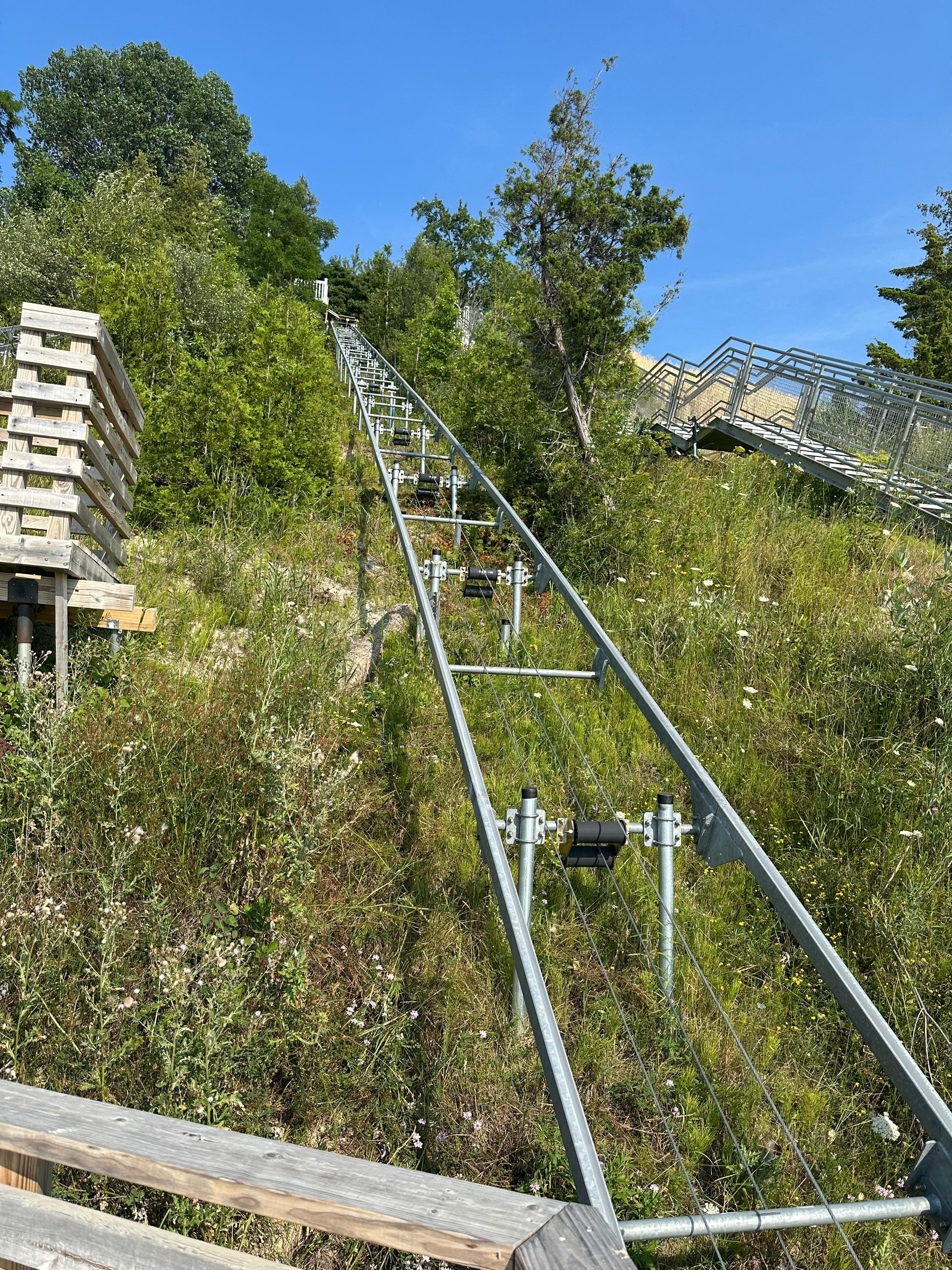 View looking up of the tram from the beach area.
