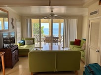 View from the kitchen looking out towards the sea.