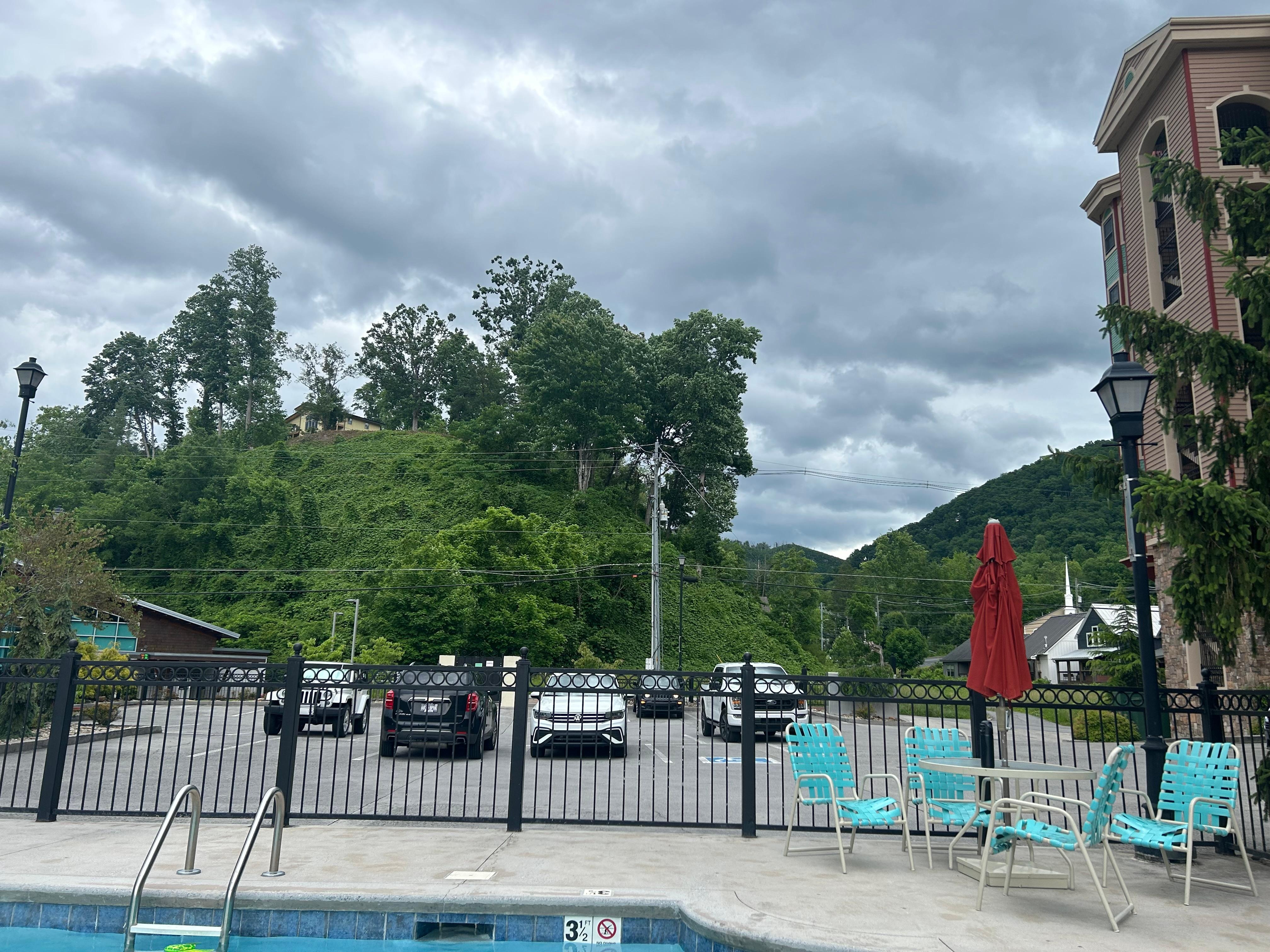 Pool and parking area