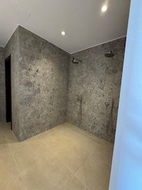 Shower with double showerheads