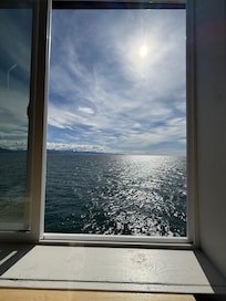 Looking out the window to the water.