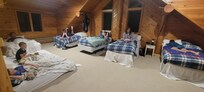 Bunk loft with 4 twin beds and two inflatable mattresses